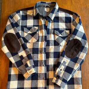 Vans Plaid Overshirt / Shirt Jacket -- Blue White Plaid w/ Brown Corduroy Mens L
